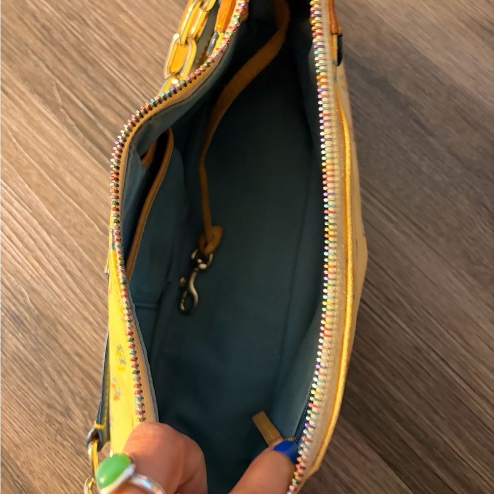 Dooney & Bourke Vintage Yellow Multicolor DB Logo Handbag with Teal Trim - Picture 12 of 16